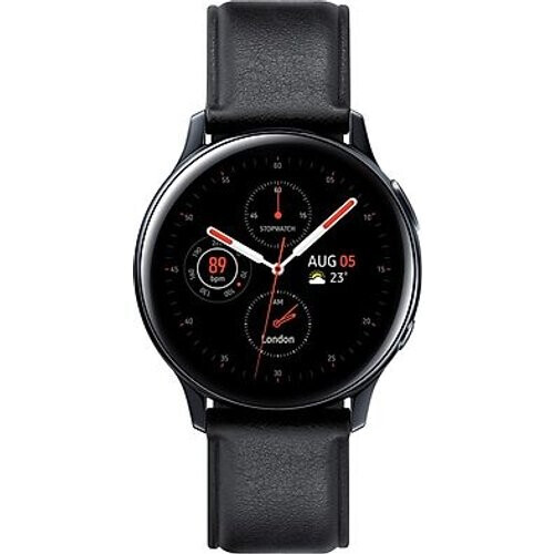 Refurbished Samsung Galaxy Watch Active2 40 mm roestvrij stalen kast zwart op lederen bandje black [wifi + 4G] Tweedehands