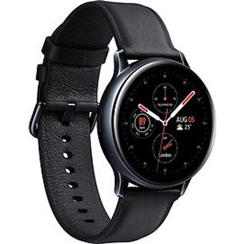 Refurbished Samsung Galaxy Watch Active2 44 mm roestvrij stalen kast zwart op lederen bandje black [wifi + 4G] Tweedehands