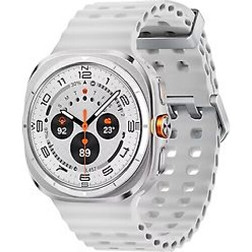 Refurbished Samsung Galaxy Watch Ultra 47 mm kast van titanium op titanium white Marine Band white [wifi + cellular] Tweedehands