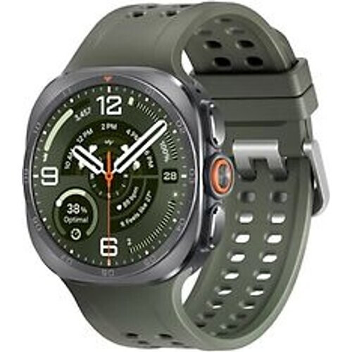 Refurbished Samsung Galaxy Watch Ultra2 47 mm Titanium Silver op marine band olijf Tweedehands