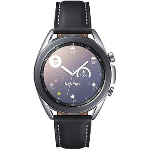 Refurbished Samsung Galaxy Watch3 41 mm roestvrijstalen behuizing zilver met zwarte leren polsband [Wifi] Tweedehands