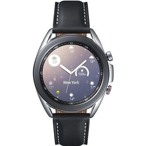 Refurbished Samsung Galaxy Watch3 41 mm roestvrijstalen behuizing zilver met zwarte leren polsband [Wifi + 4G] Tweedehands
