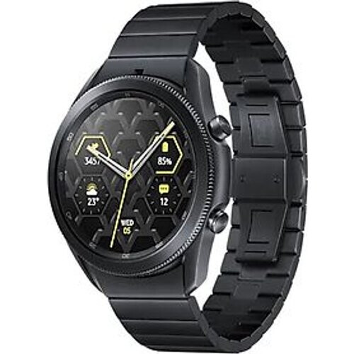 Refurbished Samsung Galaxy Watch3 45 mm titanium zwarte roestvrijstalen behuizing met zwarte metalen polsband [Wifi] Tweedehands