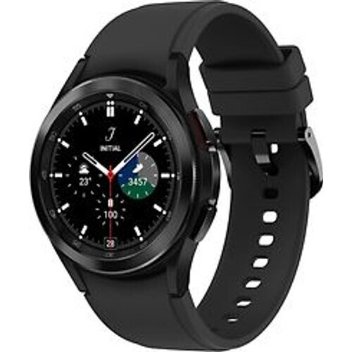 Refurbished Samsung Galaxy Watch4 Classic 42 mm roestvrij stalen kast zwart op siliconen bandje zwart [wifi] Tweedehands