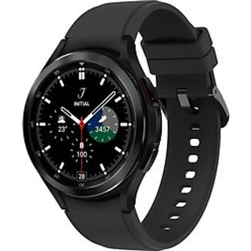 Refurbished Samsung Galaxy Watch4 Classic 42 mm roestvrij stalen kast zwart op siliconen bandje zwart [wifi + 4G] Tweedehands