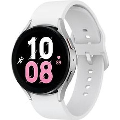 Refurbished Samsung Galaxy Watch5 44 mm horlogekast van Grey Aluminium op White Sport Band M/L [Wi-Fi + 4G] Tweedehands