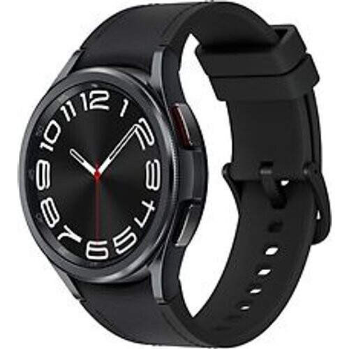 Refurbished Samsung Galaxy Watch6 Classic 43 mm roestvrij staal kast black op leren bandje S/M graphite [wifi + 4G] Tweedehands