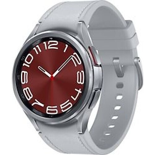 Refurbished Samsung Galaxy Watch6 Classic 43 mm roestvrij staal kast silver op leren bandje S/M silver [wifi] Tweedehands