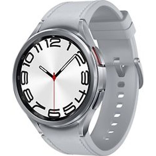 Refurbished Samsung Galaxy Watch6 Classic 47 mm roestvrij staal kast silver op leren bandje S/M silver [wifi + 4G] Tweedehands