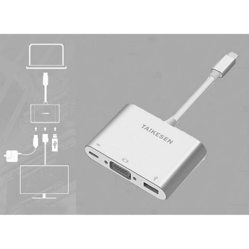 Refurbished USB-C to USB 3.0/ VGA/ USB-C, Silver Adapter Tweedehands