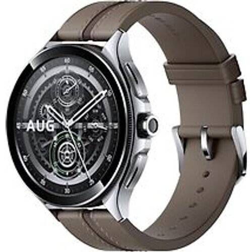 Refurbished Xiaomi Watch 2 Pro 46 mm zilver met leren bandje bruin [wifi + 4G] Tweedehands