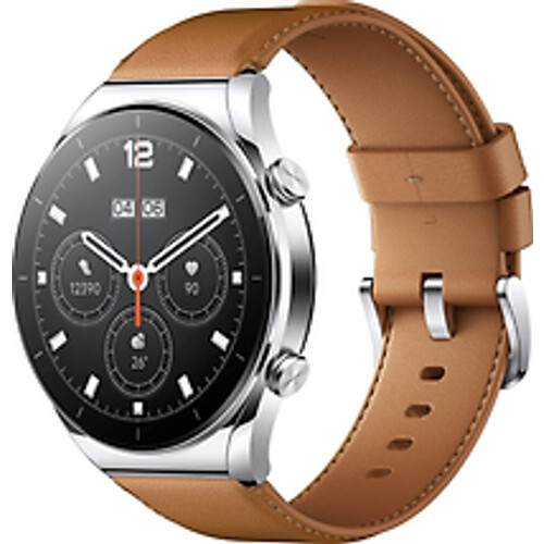 Refurbished Xiaomi Watch S1 46 mm zilver op lederen bandje bruin [wifi] Tweedehands