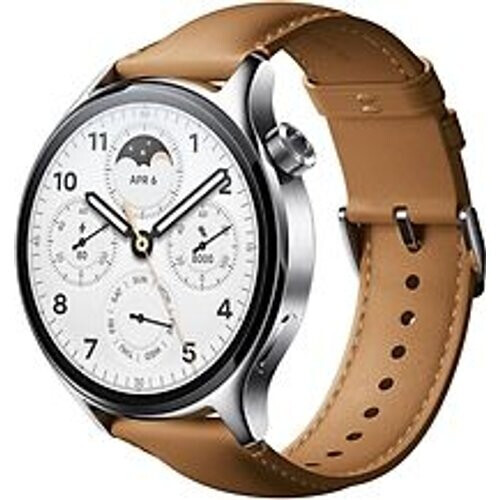 Refurbished Xiaomi Watch S1 Pro 46 mm zilver met leren bandje bruin [wifi] Tweedehands