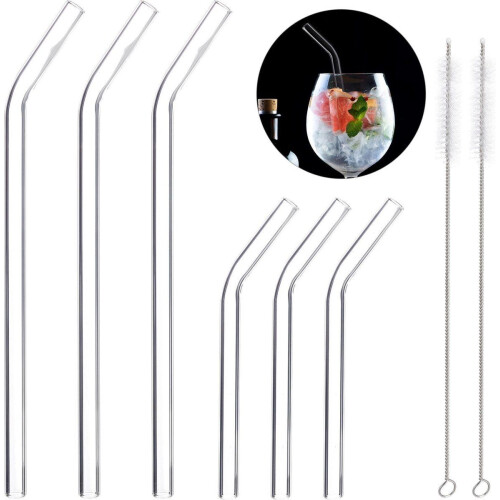 Relaxdays glazen rietjes - herbruikbaar - gebogen - set van 6 (6 stuks) Tweedehands