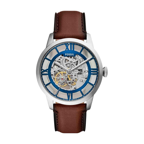 Townsman - Herenhorloge - Automatisch - Blauwe wijzerplaat - Bruin leren band