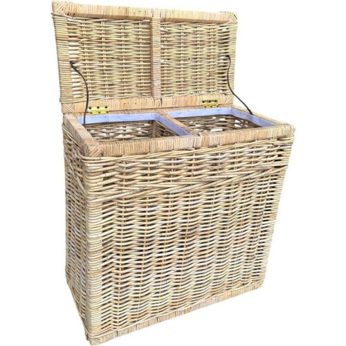 Rieten Wasmand Dubbel Naturel - 68x33xH66 cm
