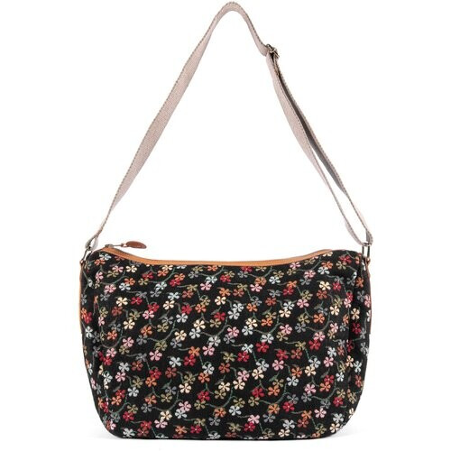 Risorse Future dames vegan Half-Moon Bag Cotton Black Floret Tweedehands