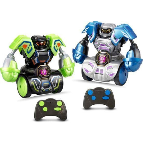 Robo Kombat TORNADO - Gevechtsrobots Duo set - LED verlichting en combo stoten - Groen/Zwart en Blauw/Grijs (2 stuks)