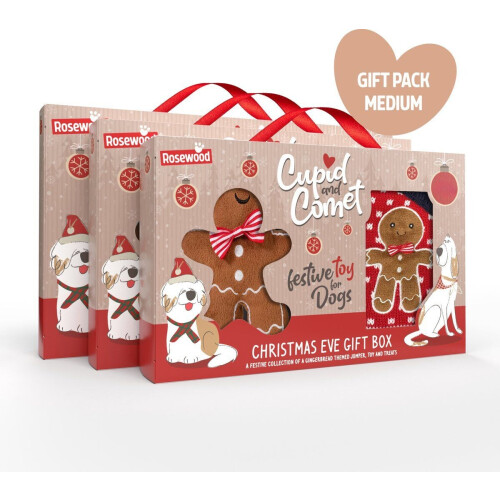 Rosewood - Cupid&Comet - Giftset - Honden trui met speeltje en snack - Peperkoekman - Medium