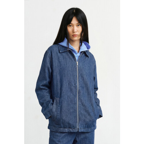 Rotholz dames vegan Jas Workwear Zip Washed Denim Blauw Tweedehands