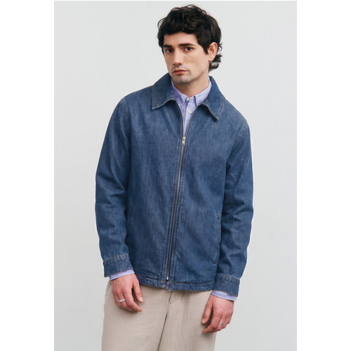 Rotholz mannen vegan Jas Workwear Zip Washed Denim Blauw Tweedehands