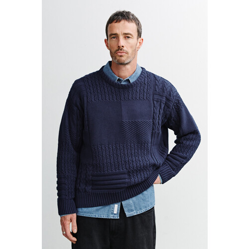 Rotholz mannen vegan Sweater Patchwork Knit Donkerblauw Tweedehands