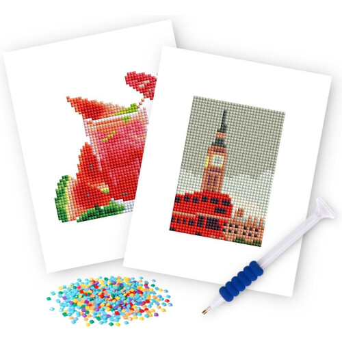 Rubye® Mini Diamond Paintings - Schilderen op Nummer - Big Ben & Watermeloen Cocktail - (2 stuks)