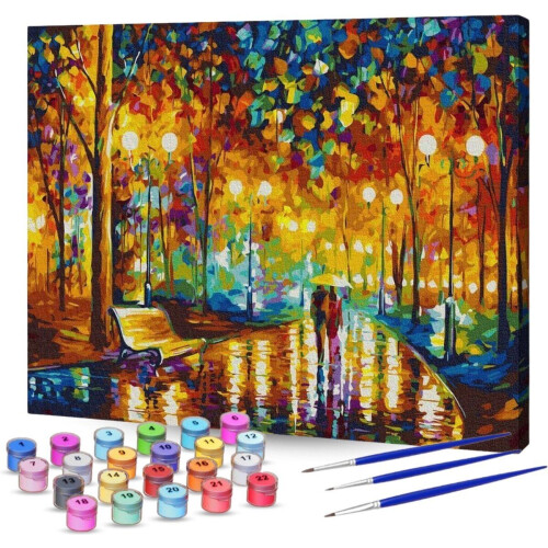Rubye® Schilderen Op Nummer Volwassenen – Romantisch Park – Inclusief Verf en Penselen – Canvas Schildersdoek – Kleuren op Nummer – 40x50cm