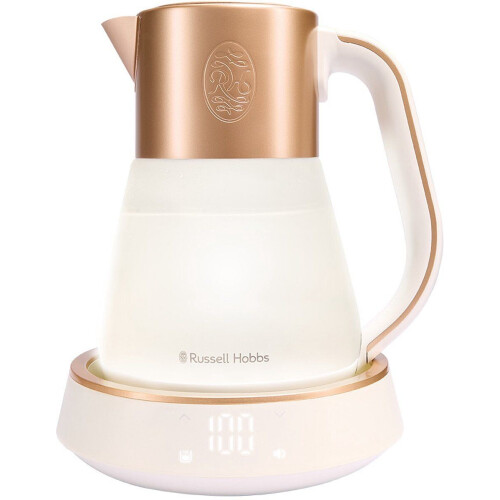 Russell Hobbs Calm Waterkoker - 1,7L - Instelbare temperatuur 40-100℃ - Matglas met koperen accenten