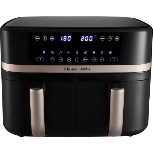 Russell Hobbs Satisfry Dual Basket 9L Airfryer - Heteluchtfriteuse - 2 kookmanden - Zwart met champagne accenten Tweedehands
