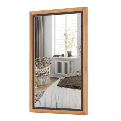 Rustieke Houten Spiegel Decoratieve Wandspiegel met Rechthoekig Frame en Achterpaneel 50 x 90 CM voo