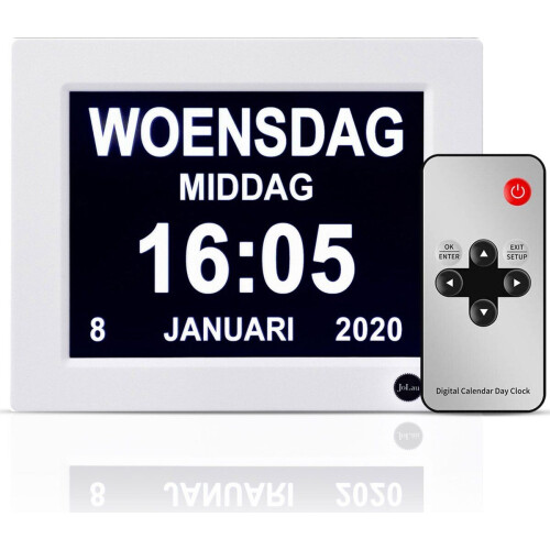 Safe Age® Dementieklok met medicijnwekker&fotolijstfunctie - dag, tijd&dagdeel weergave - digitale kalenderklok - Alzheimerklok / Seniorenklok Tweedehands