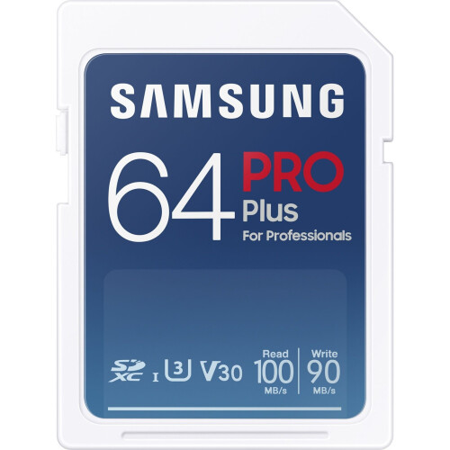 Samsung PRO Plus - SDXC 64GB - UHS-I U3 - 100MB/s lees 90MB/s schrijf