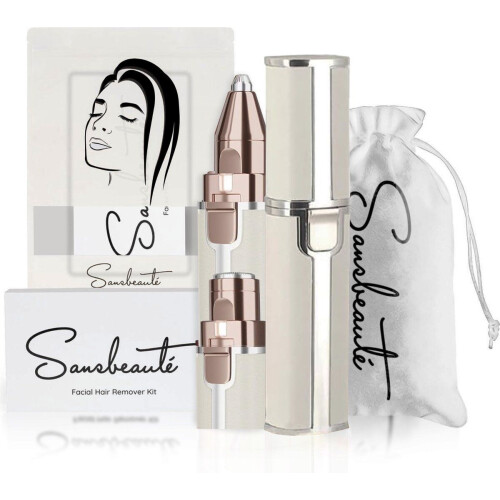 Sansbeauté® 2 in 1 - Wenkbrauw Trimmer - Pijnloze Gezichtsontharing - Classic White Edition