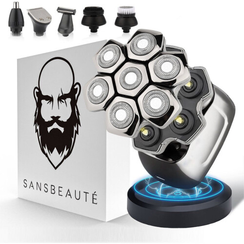 Sansbeauté® SkullSharp PRO MAGNETIC - 6-in-1 Scheerapparaat - Draadloos Opladen - Waterproof - Zilver Tweedehands