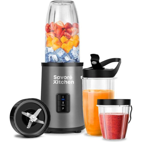 Savoré Kitchen Blender – Incl. 2 Bekers – 700 W – 21,6 x 18,5 x 37,6 cm – Grijs
