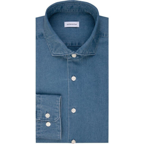 Seidensticker Regular Fit Overhemd - Strijkvrij - Twill - Blauw - Boordmaat: 46