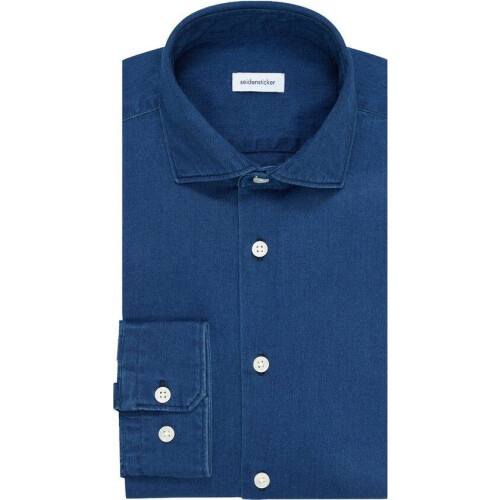 Seidensticker regular fit overhemd - twill - blauw - Strijkvrij - Boordmaat: 42 Tweedehands