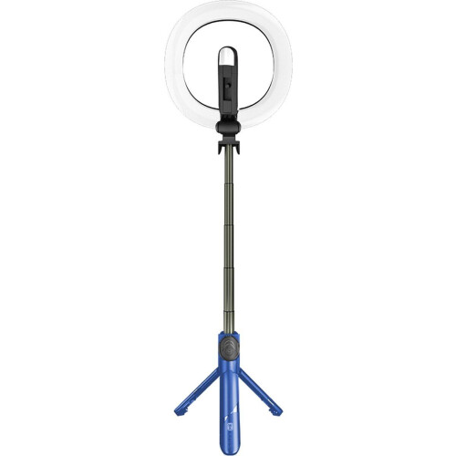 Selfiestick 3 in 1 - Smartphone - Ringlamp met Statief en Afstandsbediening - Blauw