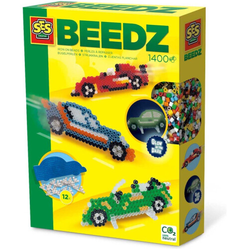 SES Beedz - Strijkkralen met legbord - grondplaat, 1200 strijkkralen en strijkvel - auto - met stickers en steunvoetjes - PVC vrij - Strijkkralen Jongens Tweedehands