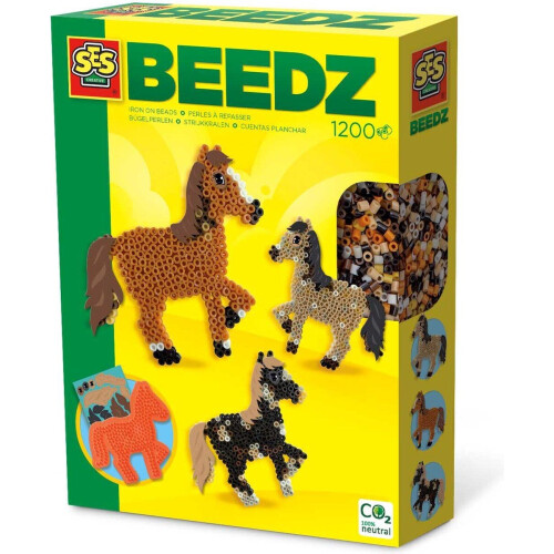 SES Beedz - Strijkkralen met legbord - grondplaat, 1200 strijkkralen en strijkvel - paard - met stickers - PVC vrij - Strijkkralen Jongens Tweedehands