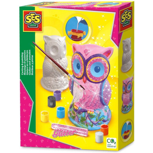 SES - Gieten en schilderen - Uil - sneldrogend - met gietmal, houder, verf, penseel en glitterlijm - knutselen meisjes Tweedehands
