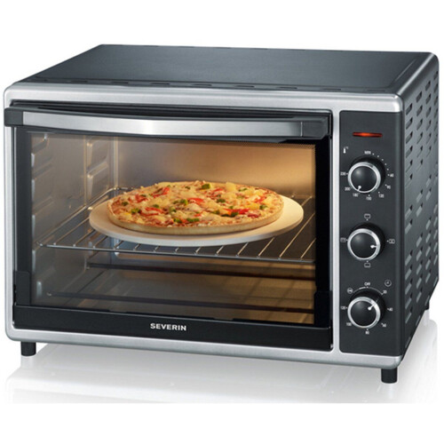 Severin TO 2058 - Mini Oven - Hete luchtfunctie - Inclusief pizzasteen - Zwart/zilver