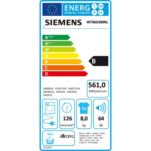 Siemens WT46G490NL - Condensdroger - 8 kg - Wit