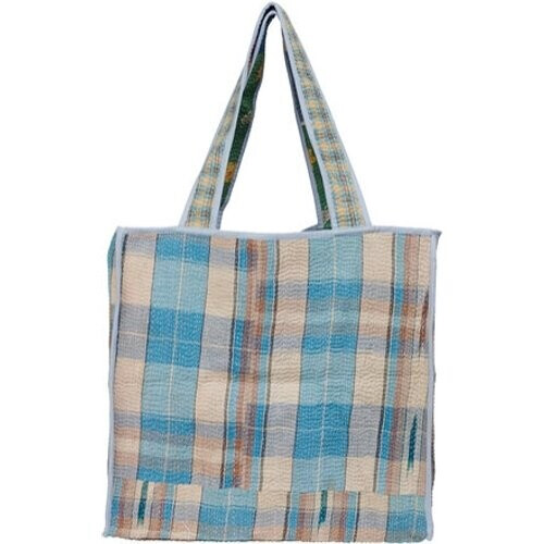Sissel Edelbo dames vegan Shopper Vivian Kantha Beige & Blauw Tweedehands