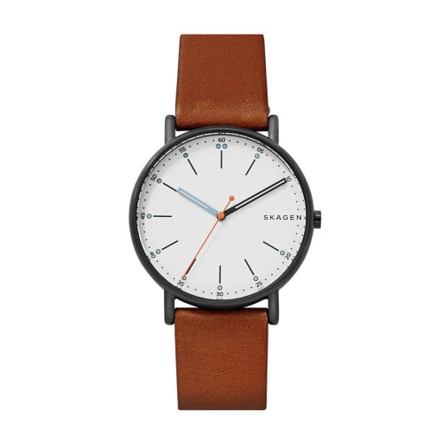 Skagen Signatur SKW6374 - Herenhorloge - Quartz - Goudkleurig met bruine lederen band - 40 mm