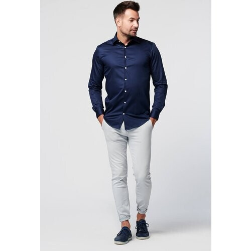 SKOT mannen vegan Overhemd - Slim Fit - Marineblauw Satijn Tweedehands