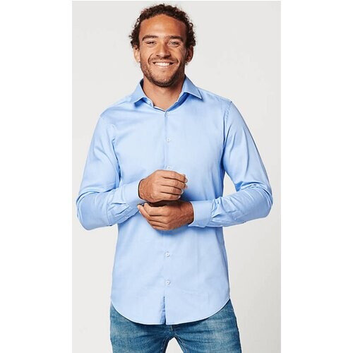 SKOT mannen vegan Overhemd Slim Fit Mouwlengte 7 Circulair Blauw Tweedehands