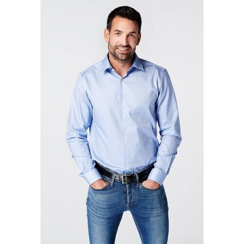 SKOT mannen vegan Overhemd Slim Fit Visgraat Blauw Tweedehands