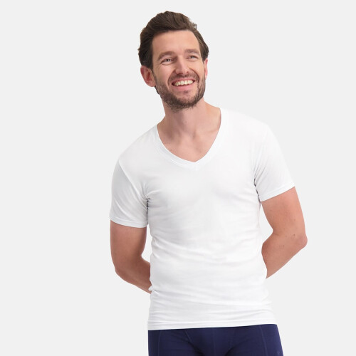 Slimfit T-Shirts Vinn V-hals (2-pack) - Wit XXL Tweedehands